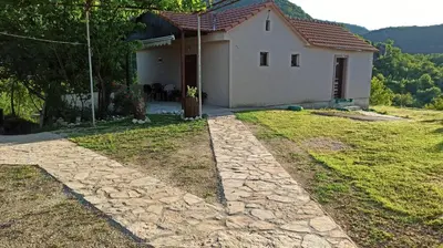 a house with a stone walkway in front of it at Village house - Novak Rijecani in Rijeka Crnojevića