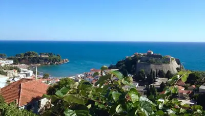 a view of a town and the ocean at Apartment Jana in Ulcinj