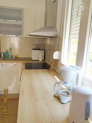 a kitchen with a counter with a sink and a toilet at Summer apartment in Bar