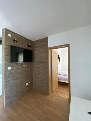 a room with a bedroom with a bed and a television at Apartments Luna in Bar