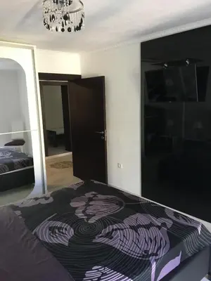 a bedroom with a bed and a chandelier at Apartment Apollo in Kotor
