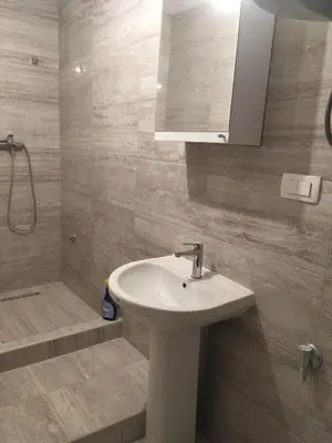 a bathroom with a sink and a shower at Apartment Aleksandra in Bar