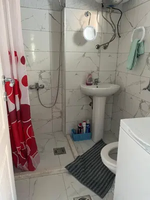 a bathroom with a shower and a sink and a toilet at Apartment Aleksandra in Bar