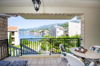 a balcony with a view of the water at Apartment Stanko in Pržno