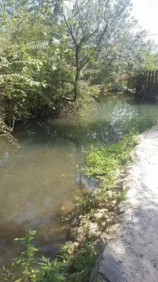 a stream of water next to a dirt road at Holiday Home Kite House in Ulcinj