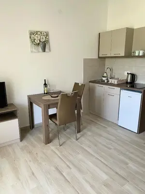 a kitchen with a table and chairs in a room at Apartments Wild Beauty - Krimovica in Budva