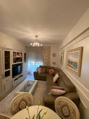 a living room with a couch and a tv at Lux Apartments MMS in Budva
