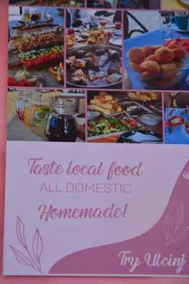 a collage of pictures of food on a table at Guest House Vera in Ulcinj