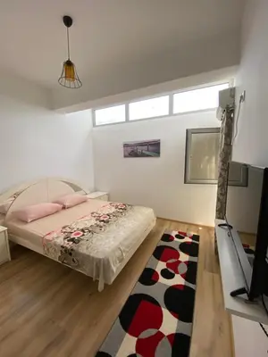 a bedroom with a bed and a rug at Leli Apartments in Ulcinj