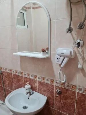 a bathroom with a sink and a mirror at Apartmani Sanja in Bar