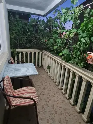 a balcony with a table and chairs and plants at Apartmani Sanja in Bar