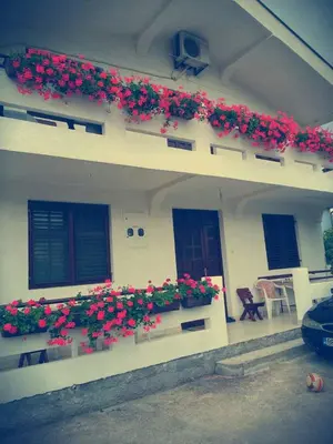 a building with flowers on the side of it at Apartman Tripkovic in Bar