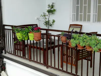 a balcony with potted plants on a railing at Villa Marko in Sutomore