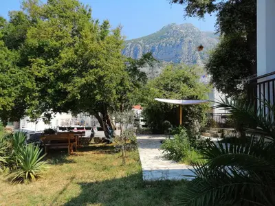 a garden with a view of a mountain at Villa Marko in Sutomore