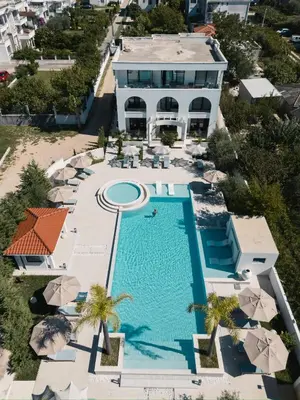 an aerial view of a villa with a swimming pool at Apartments Stanaj in Ulcinj