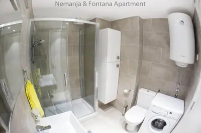a bathroom with a shower and a toilet at Mateja&Fontana Apartment in Budva