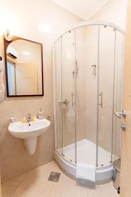 a bathroom with a shower and a sink at Bofima Apartments in Kotor