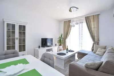 a living room with a couch and a table at Apartment Bojana in Budva