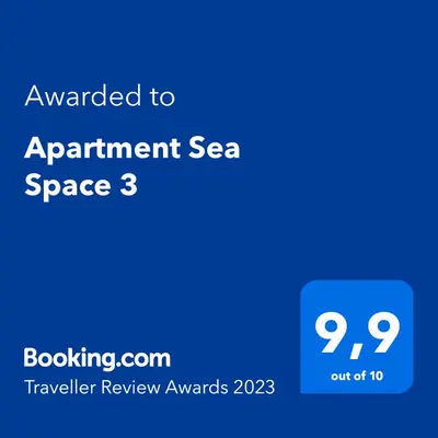 a blue screen with the text awarded to appointment sea space at Apartment Sea Space 3 in Dobra Voda