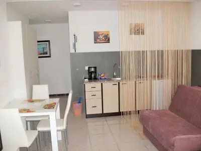 a living room with a couch and a table at Apartments Petrovic in Krimovice