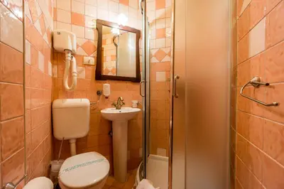 a small bathroom with a toilet and a sink at Hotel Monte Cristo in Kotor