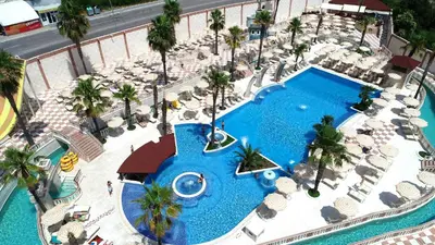 an overhead view of a pool at a resort at Mediteran Hotel & Resort in Budva