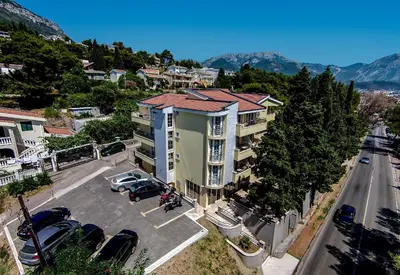 an aerial view of a building with a parking lot at Villa Antivari in Bar