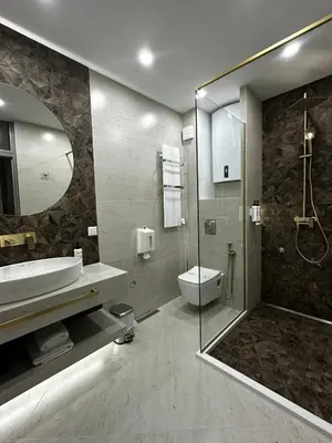 a bathroom with a toilet and a sink and a shower at Hotel Alexandar Lux in Podgorica
