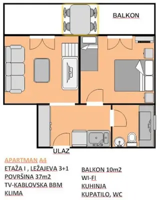 a floor plan of a house at Apartments Djulija in Sutomore
