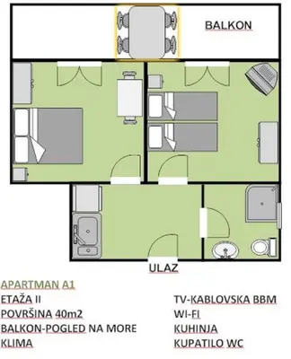 a floor plan of a house at Apartments Djulija in Sutomore