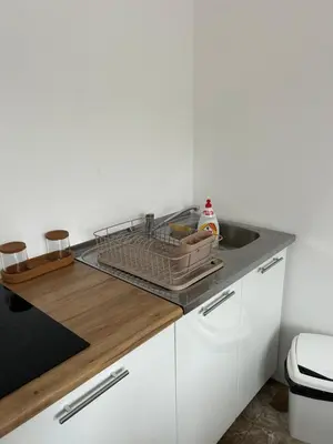 a kitchen sink with a dish drying rack on the counter at House Pravilovic apartments in Cetinje