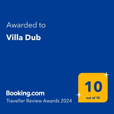 a yellow box with the text awarded to vanilla dub at Villa Dub in Kotor