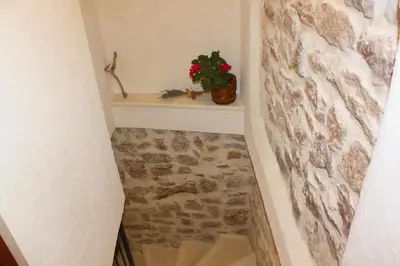 a stairway with a potted plant on a ledge at Luka Villa in Becici