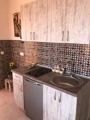a kitchen with a sink and a counter top at Vila POGLED in Bar