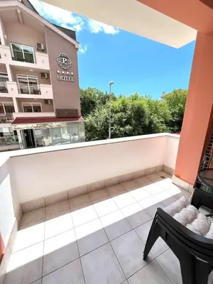 a balcony with a view of a building at Apartments Sofija in Budva