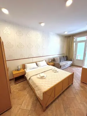 a bedroom with a large bed and a couch at Apartments Sofija in Budva