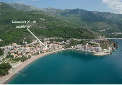 an aerial view of a resort on a beach at Studio apartman na plaži in Rafailovici