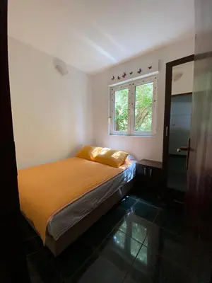 a bedroom with a bed and a window at Apartment Tanya in Petrovac na Moru