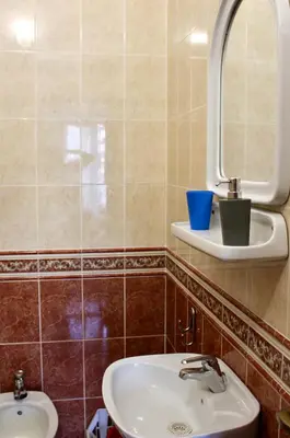a bathroom with a sink and a mirror at Guest House Mandarina in Budva