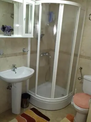 a bathroom with a shower and a sink at Aleksandra in Becici