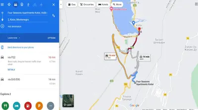 a screenshot of a cell phone with a map at Four Seasons Apartments in Kotor