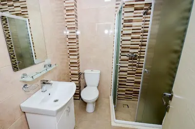a bathroom with a toilet and a sink and a shower at Four Seasons Apartments in Kotor