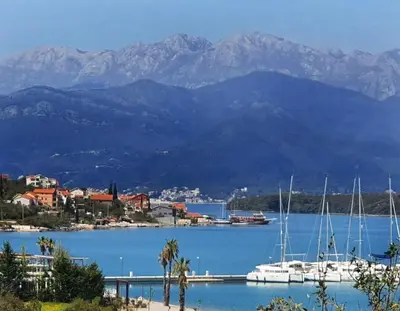 a view of a harbor with boats in the water at Luxury Apartment Maja in Tivat