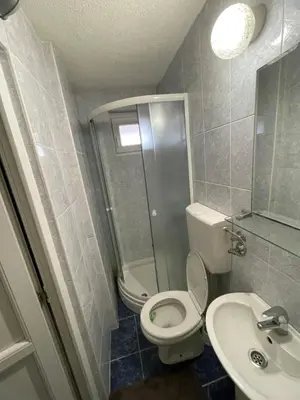 a bathroom with a toilet and a shower and a sink at Apartment La Romana in Podgorica