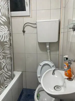 a small bathroom with a toilet and a sink at Apartment Lazar & Marco in Podgorica