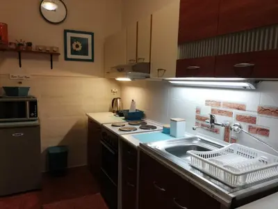 a kitchen with a sink and a stove top oven at Apartments Sandra 2 in Kotor