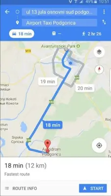 a screenshot of a google map with a marker at Apartment Sara in Podgorica