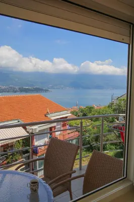 a balcony with chairs and a view of the water at Ana in Budva