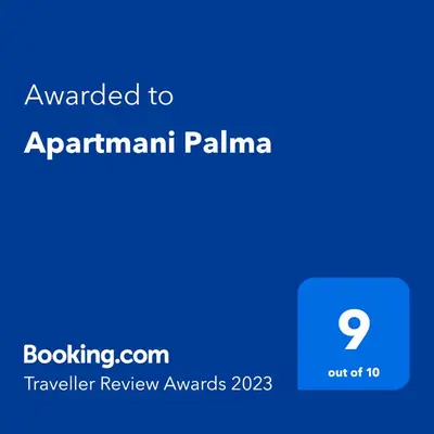 a screenshot of a phone with the text upgraded to apartment palma at Apartmani Palma in Sutomore