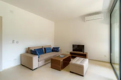 a living room with a couch and a tv at N Apartments in Sutomore